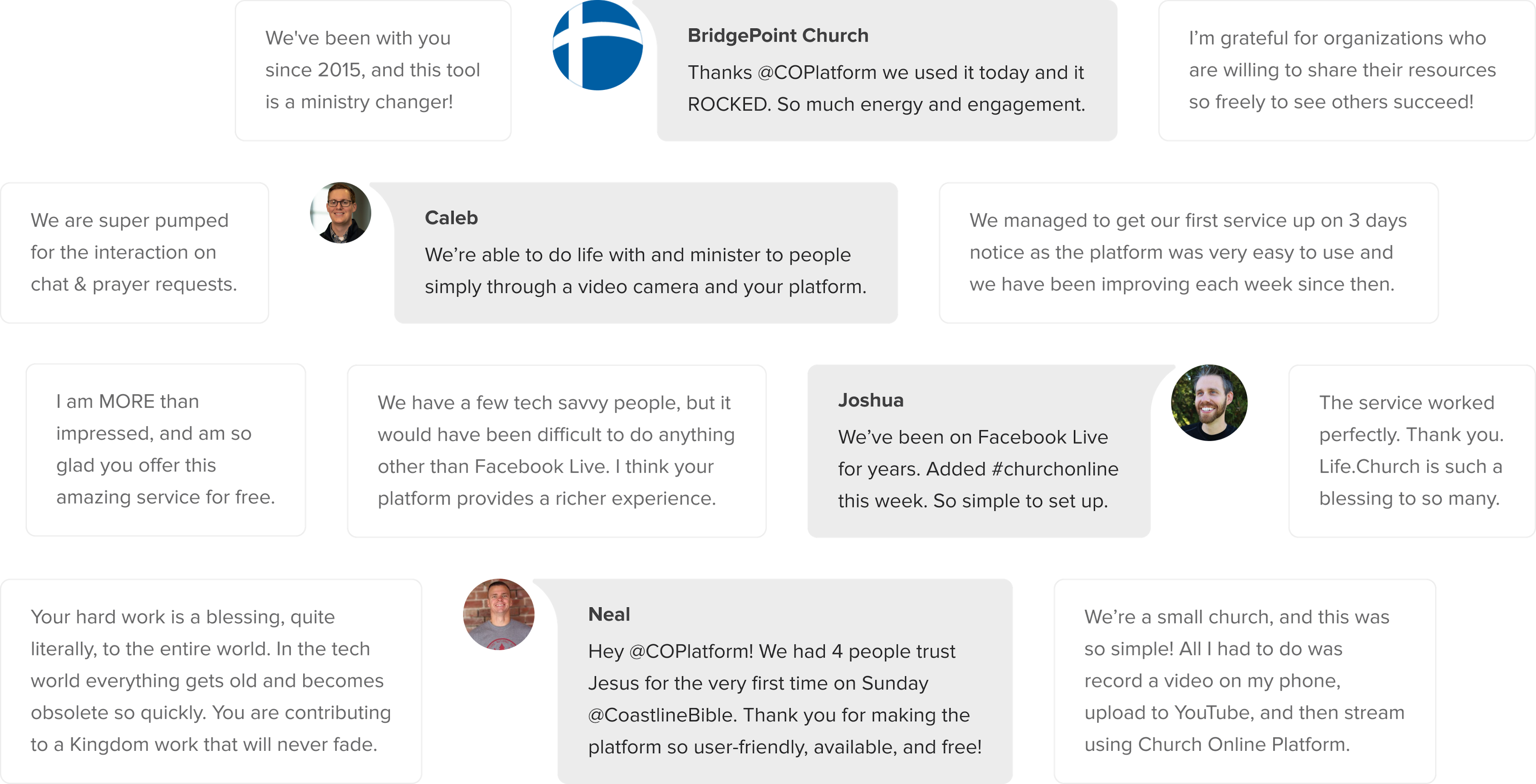 Wall of quotes about the Church Online Platform